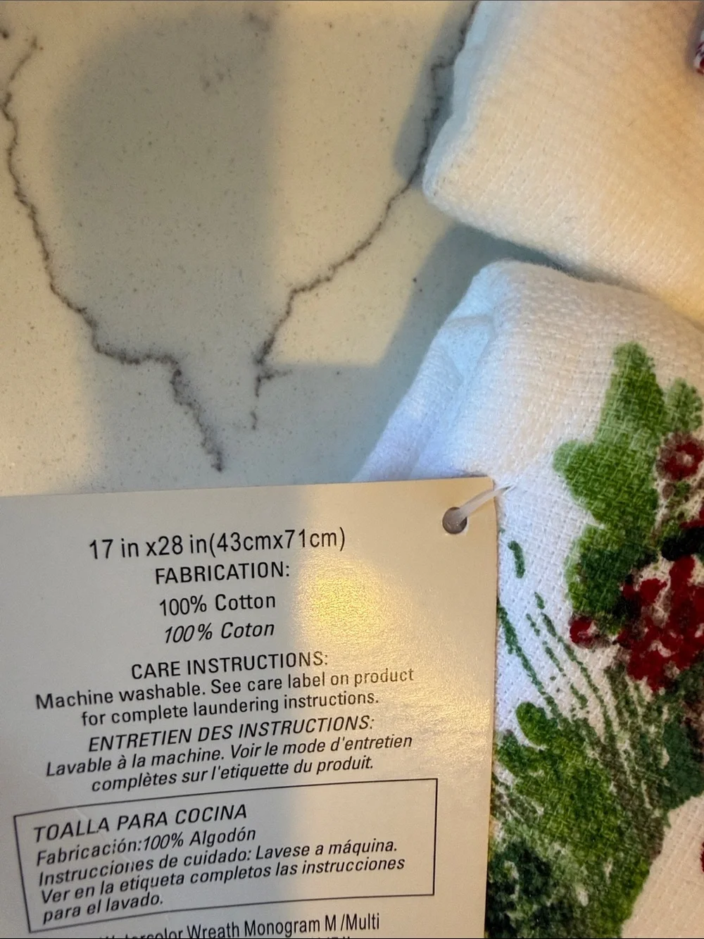 WONDERLAND Red and Green Monogram Holiday Kitchen Towel set 2